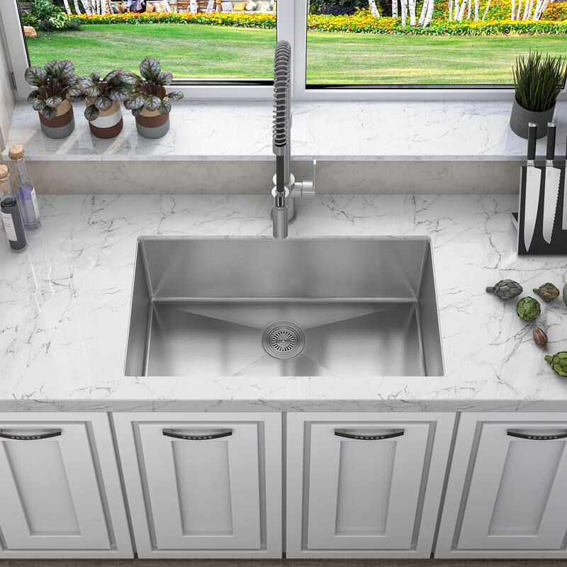 Sinber Undermount Single Bowl 304 Stainless Steel Kitchen Sink - 30" x 18" x 10"(Sink Only) - Silver