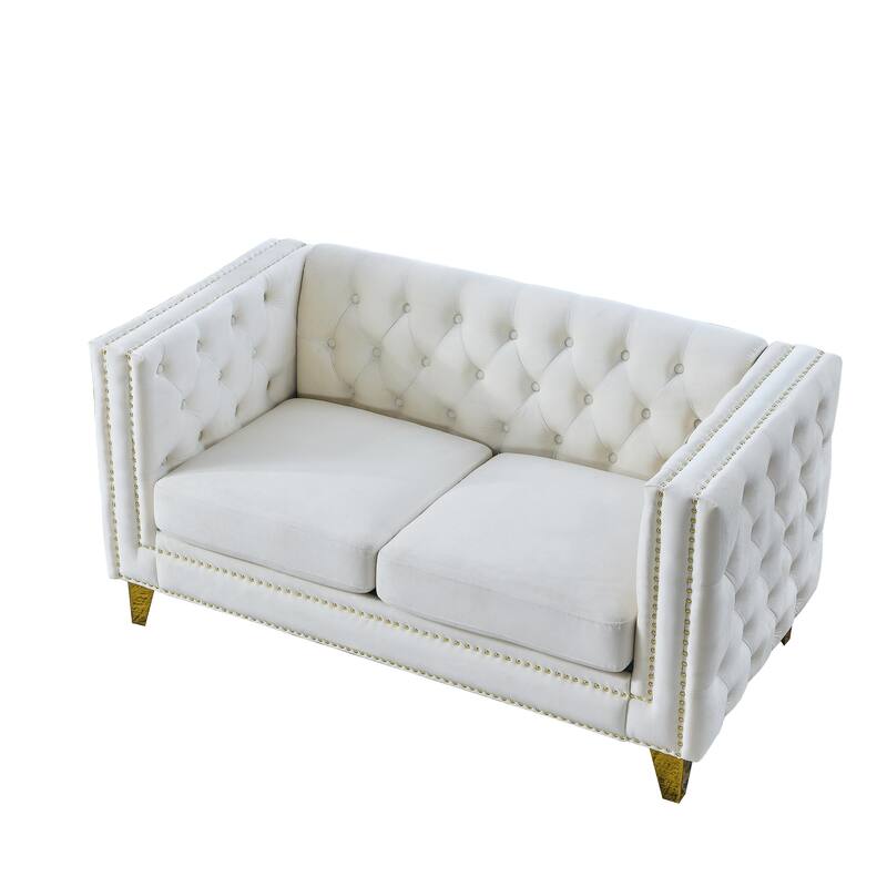 2-Pieces 5-Seat Velvet Sectional Sofa Set (3-Seater + 2-Seater) with Spring Cushions & Metal Legs