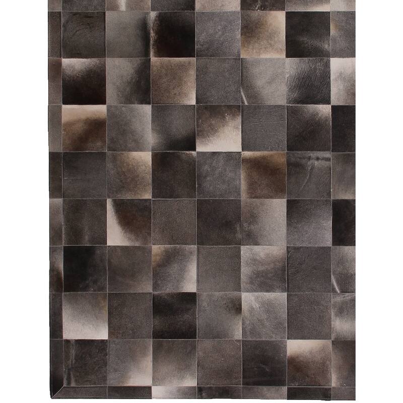 EXQUISITE RUGS Natural Hide Hand-stitched Leather Hide Grey Area Rug.