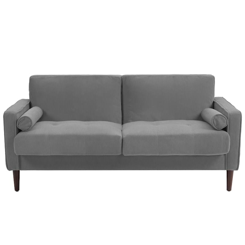 Modern Corduroy Upholstered 2 Seater Sofa with Bolster Pillows