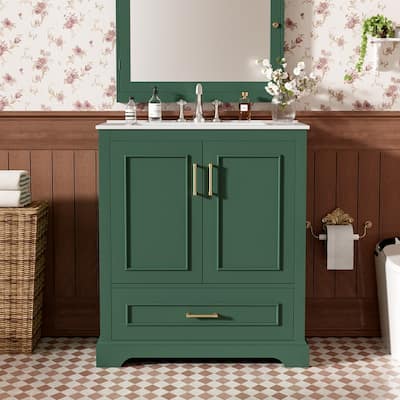 30" Bathroom Vanity with Sink, 1 Divider Drawer and 2 Soft-close Doors
