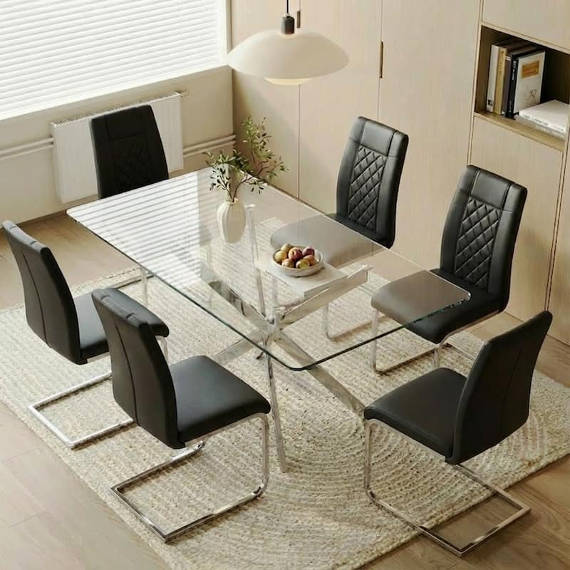 High-Back Dining Chairs Set of 6, PU Leather Modern Kitchen Chairs with Silver Legs for Home Furniture Dining & Kitchen Room