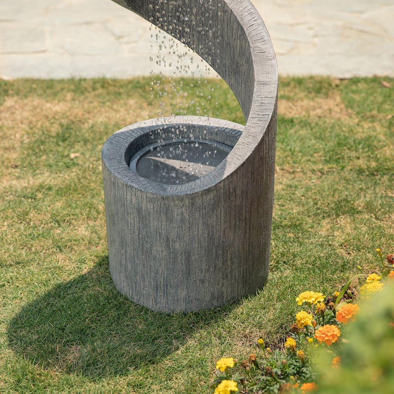 Glitzhome Modern Minimalist Spiral LED Polyresin Outdoor Fountain with Small Planter