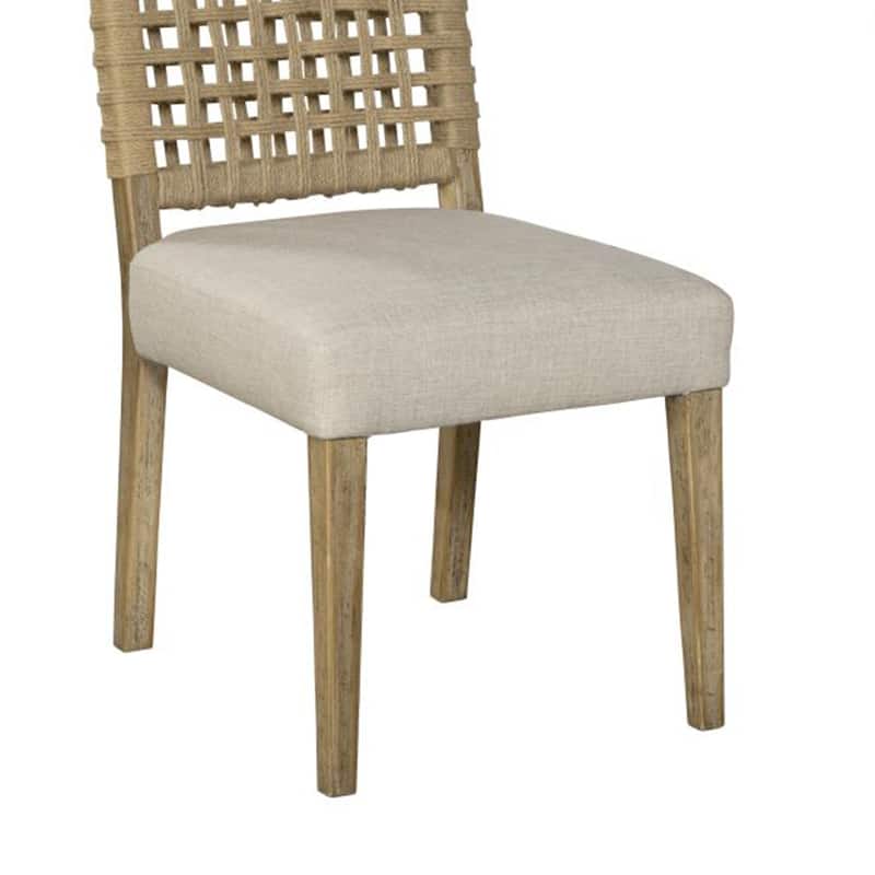 Trya Dining Side Chair Set of 2, Woven Backrest, White, Pine Wood