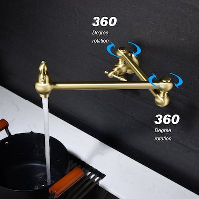 METAL Wall Mounted Pot Filler Faucet in Brushed Gold