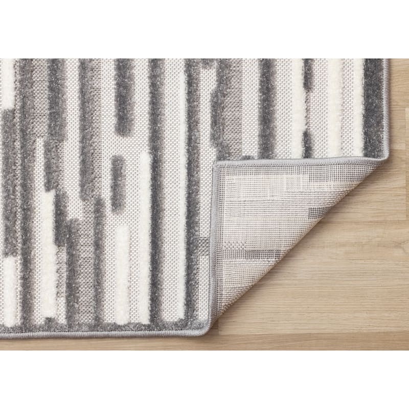Oslo Collection - White Grey Abstract Area Rug