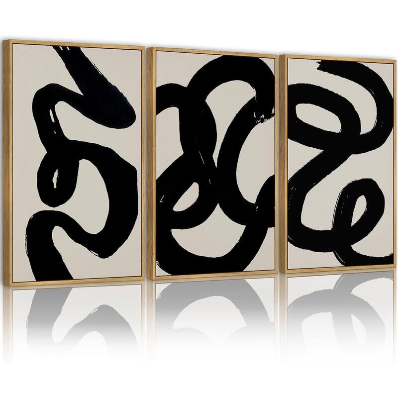Black Abstract Wall Art Ink Wash Minimalist Lines - 11 x 14