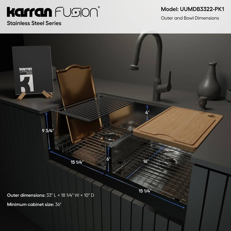 Karran USA UUMDB3322-PK1 Fusion 33" Undermount Double Basin Stainless