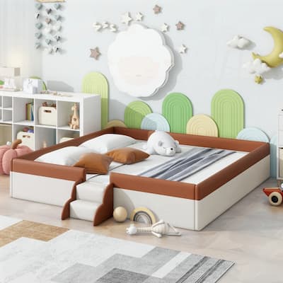 Upholstered Daybed Frame with Fence and Stairs