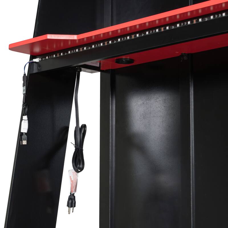 L-Shaped Wooden Twin Size Gaming Bed Frame with RGB LED Lights, Dual twin Beds, USB Ports, TV Stand & Storage Shelves