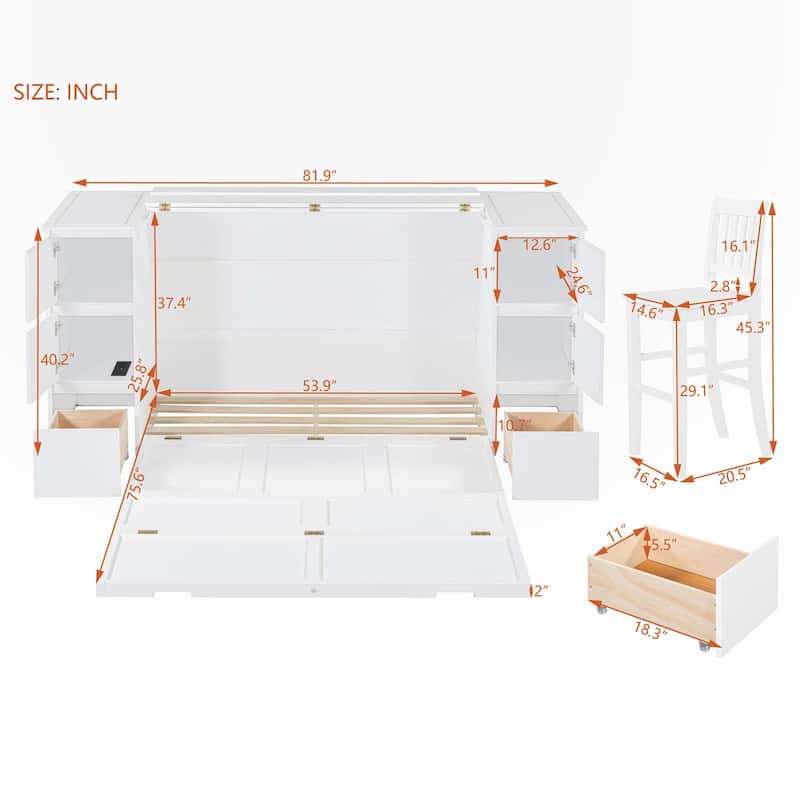 Full Size Murphy Bed with Cabinets and USB Ports