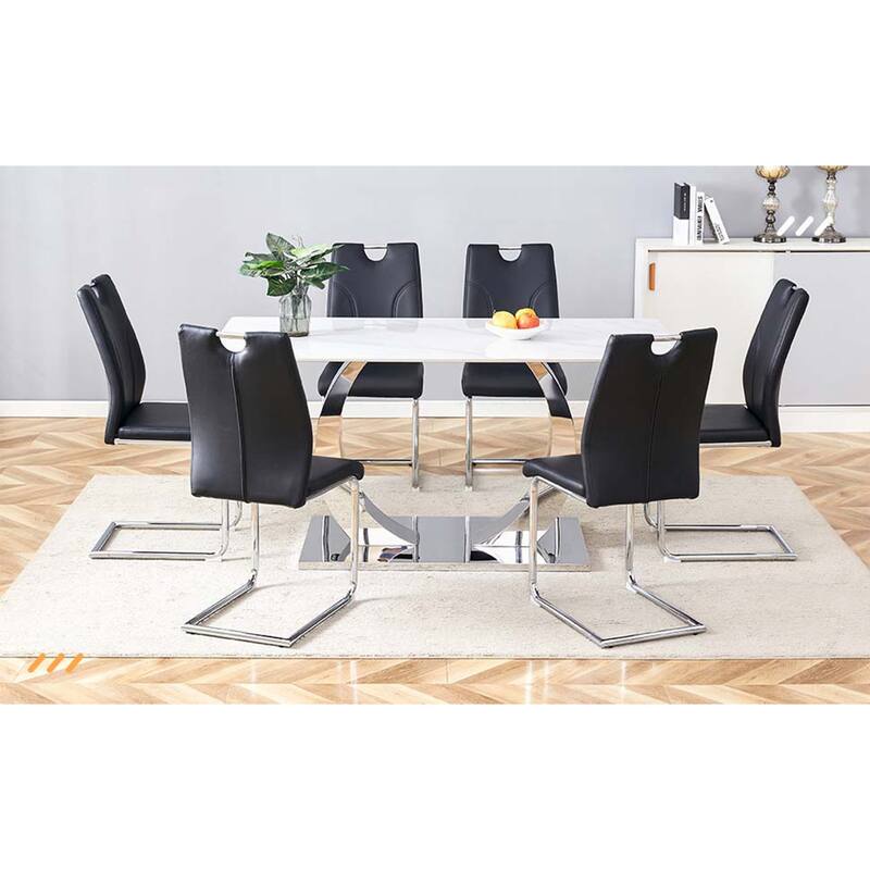 PU Dining Chair Set(Set of 6) - Black
