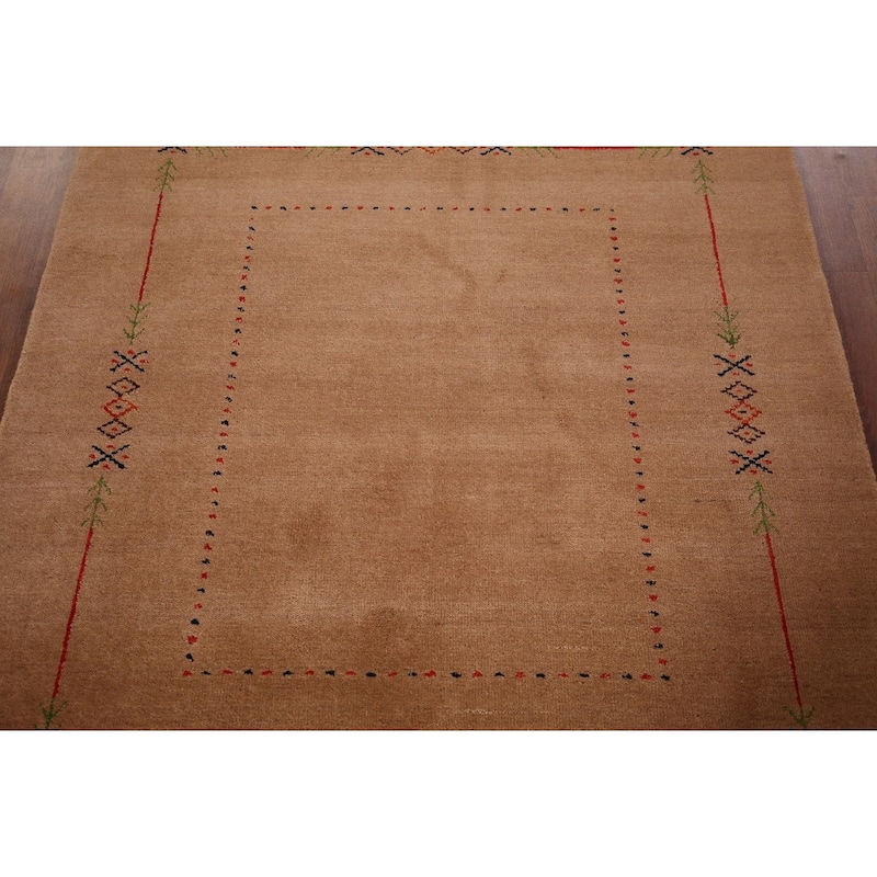 Gabbeh Indian Accent Rug Hand-Knotted Oriental Brown Wool Carpet - 3'10"x 5'8"