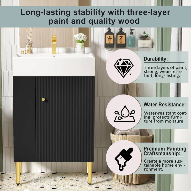 21.6" Bathroom Vanity With Combo Cabinet, Bathroom Storage Cabinet Featuring Single Ceramic Sink And Left Side Storage