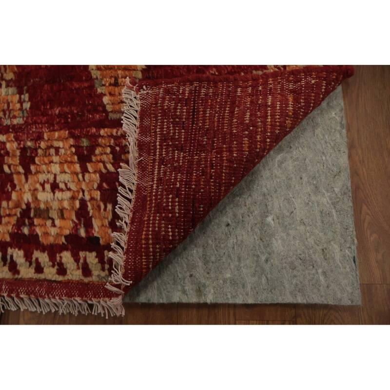 Hand Knotted Oriental 100% Wool Carpet Modern Tribal Red Moroccan Area Rug - 9' 11'' X 6' 10''