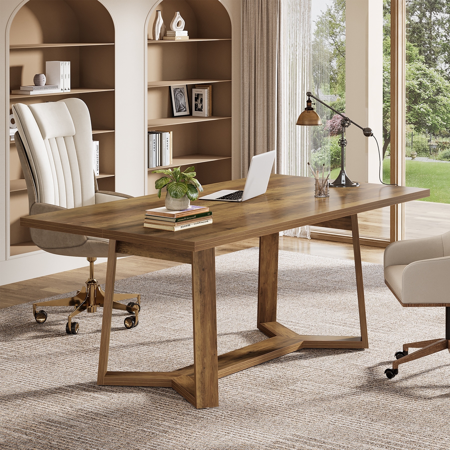 Wood Executive Home Office Desk, Simple Computer Writing Workstation Study Accent Table, Office Study Room