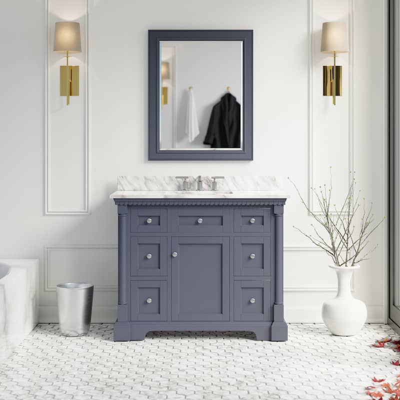 KitchenBathCollection Sydney 42" Bathroom Vanity with Carrara Marble Top - Marine Gray