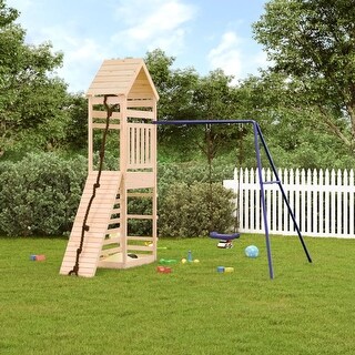 vidaXL Swing Set Outdoor Backyard Wooden Playground Equipment for Kids Age 3-8