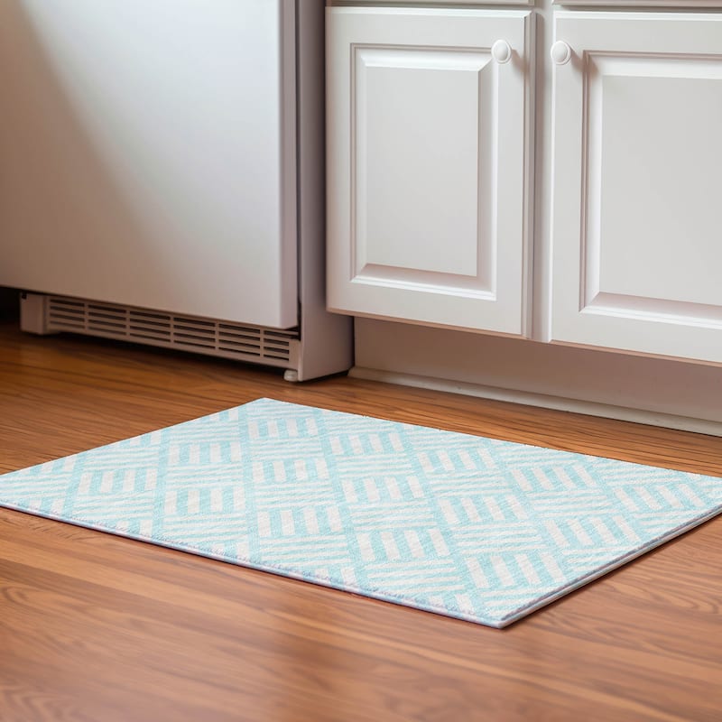 Premium Washable Super Soft Contemporary Mosaic Mayfield Rug - Aqua - 1' 8" x 2' 6" - Rectangle