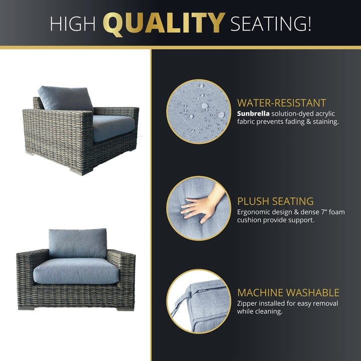 Kinger Home Larry 2-Piece Wicker Patio Stationary Chair - 36" L x 38" W x 26" H
