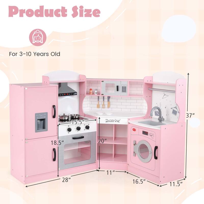 Costway Corner Play Kitchen Toddler Kitchen Playset with Range Hood, - See Details