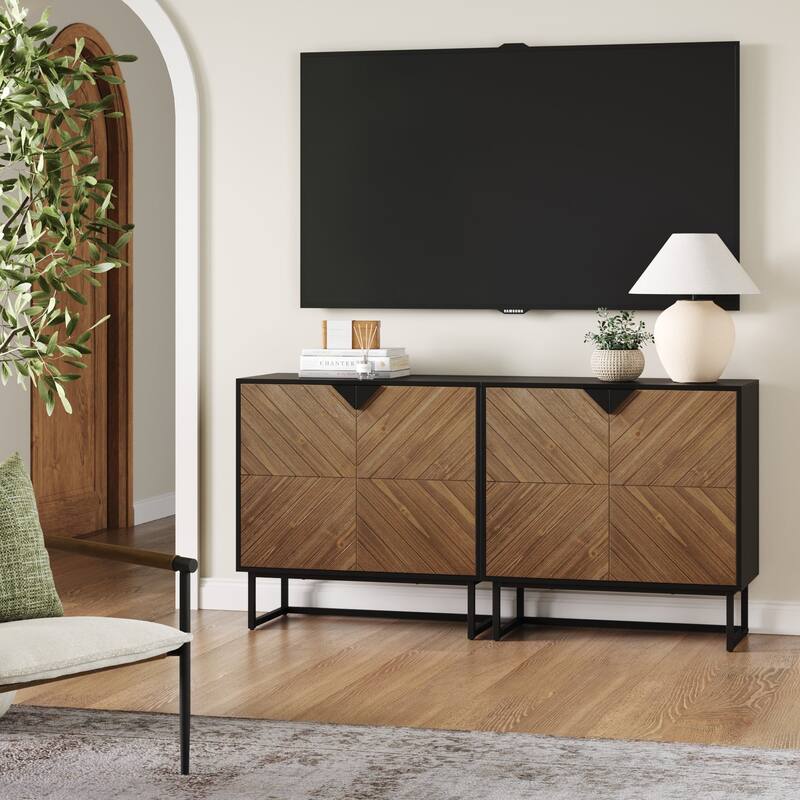 Nathan James Enloe Rustic Doors Metal Base Free Standing Modern Storage Cabinet for Entryway