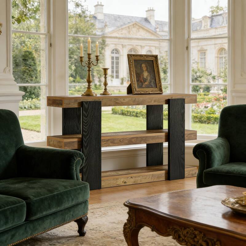 3-Tier Sofa Table,Entryway Table - Black+Brown