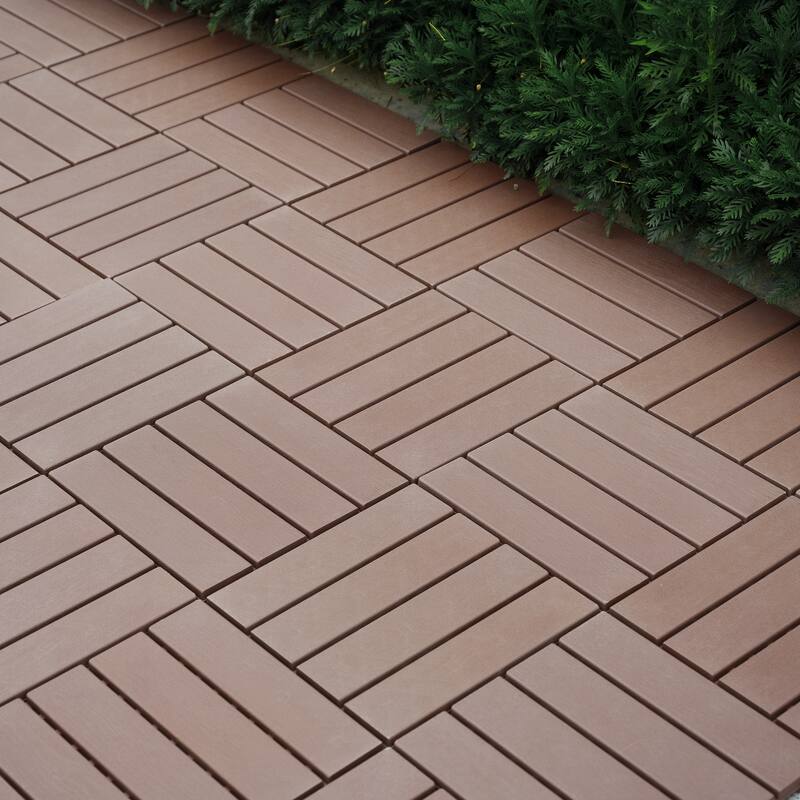 Plastic Interlocking Deck Tiles 44 Pack Patio Deck Tiles 12"x12" Square Waterproof - Brown