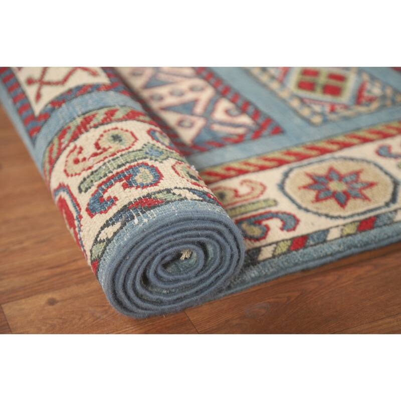 Kazak Runner Rug Handmade Blue Wool Carpet - 3'2" x 16'4"