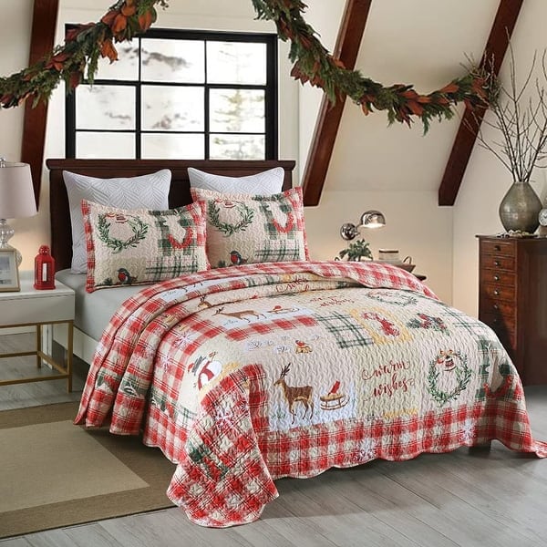 MarCielo Christmas Quilt Set Bedspread Set B021 - On Sale - Bed Bath ...