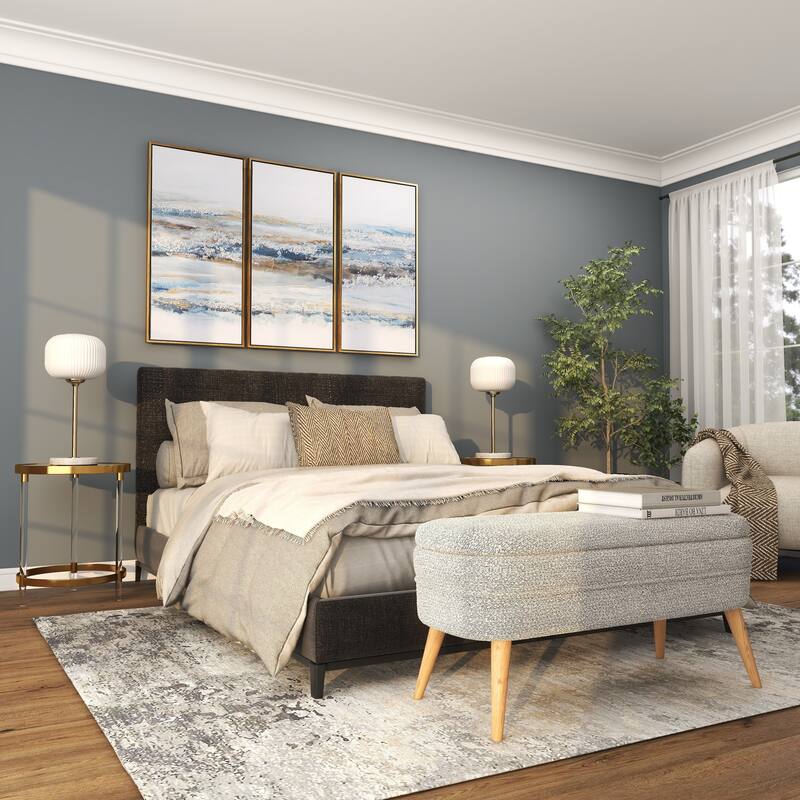 Canvas Landscape Living Room Framed Wall Art with Gold Frame - Set of 3 Blue - Roche River Decor