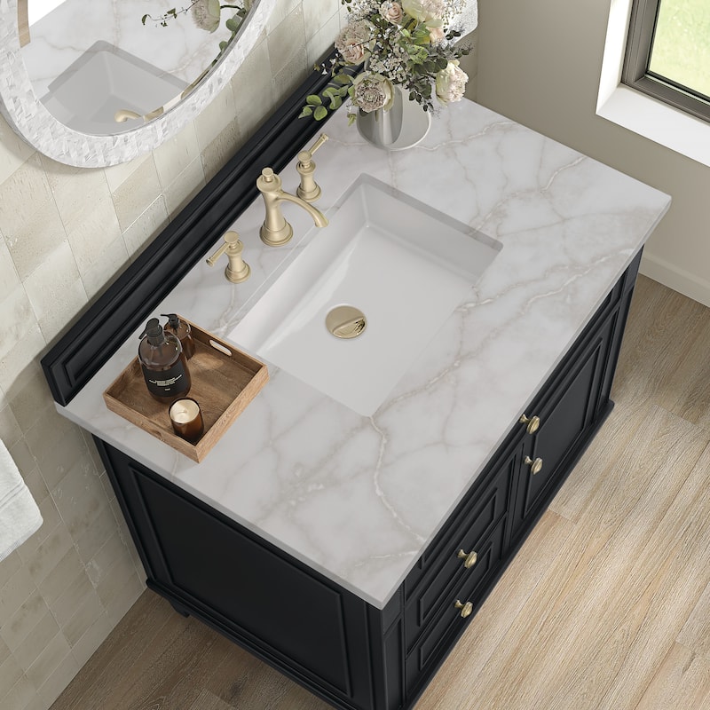 James Martin Vanities Lorelai 36" Single Vanity, Black Onyx - Victorian Silver