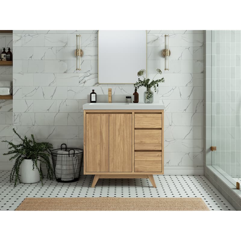 Willow Collections 36 in. W x 22 in. D Madison Teak Left Offset Sink Bathroom Vanity with Countertop