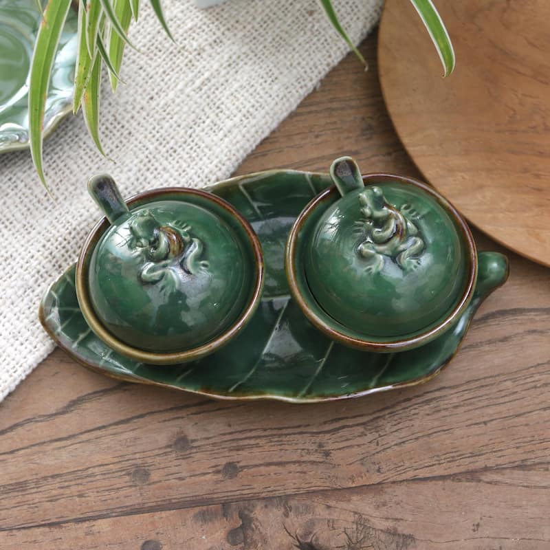 Novica Handmade Little Frogs Ceramic Condiment Set (5 Pcs)