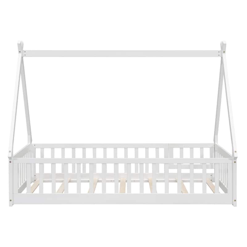 Twin Tent-shaped Floor Bed with Guardrails