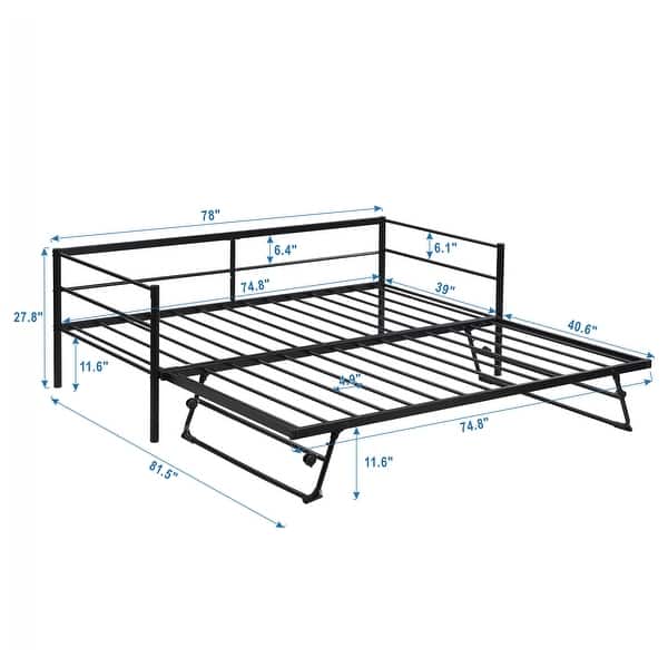 dimension image slide 1 of 2, Twin Size Metal Daybed wAdjustable Trundle,Daybed Frame,Pop Up Trundle