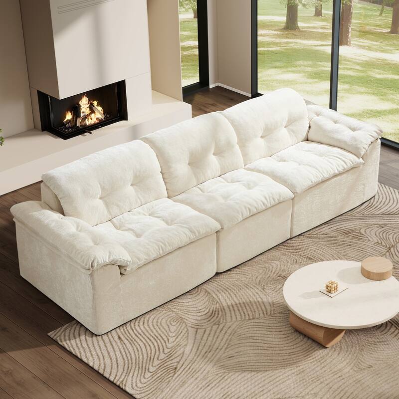 Rossetta 3-Seater Luxury Cloud Chenille Modular Sofa with Adjustable Footrest