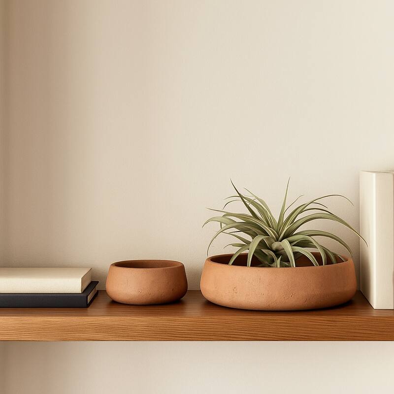 Decorative Round Crackle Terracotta Bowl - Set of 2 - 14", 10" - 14.0"