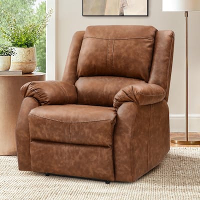 Faux Leather Recliner Sofa, Classic And Traditional Manual Recliner Chair With Comfortable Arms And Single Sofa For Living Room