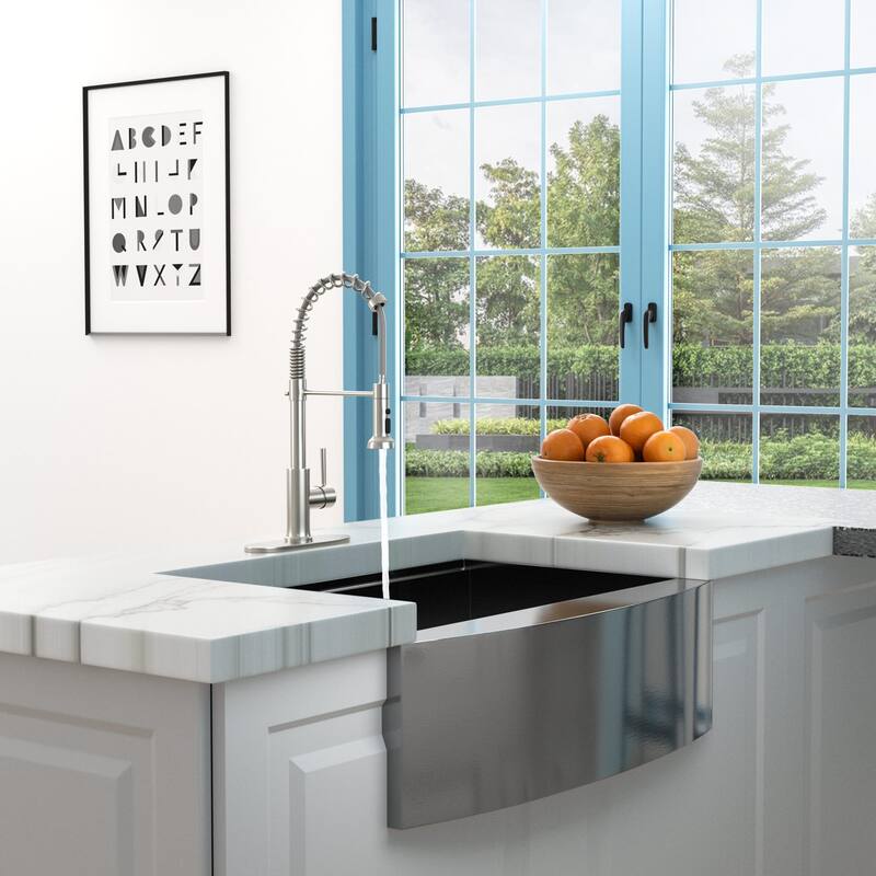 Single Handle Brushed Nickel Kitchen Sink Faucet with Pull Down Sprayer Stainless Steel Kitchen Faucet with Deck Plate