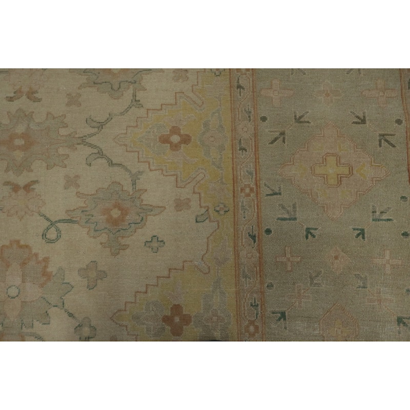 Hand Knotted Oriental 100% Wool Carpet Transitional Floral Beige & Ivories Oushak Area Rug - 12' 9'' X 9' 7''