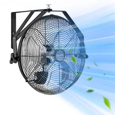 40W Industrial Wall Fan Adjustable 3-Speed Black Metal High Airflow Workshop Cooling - 30” x 18” x 14”