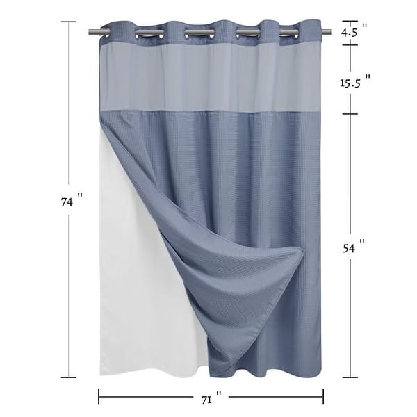 dimension image slide 7 of 18, No Hook Waffle Weave Shower Curtain with Snap-in Liner