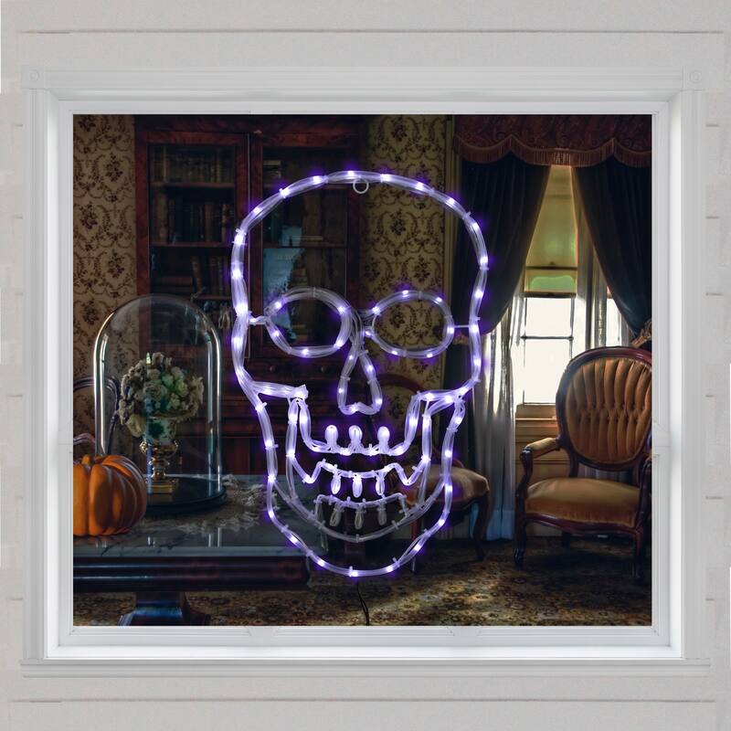 18" Lighted Skull Window Silhouette Halloween Decor