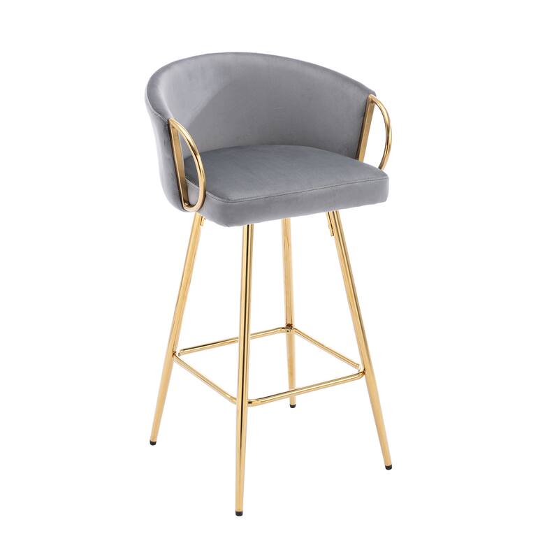 Velvet Bar Stools Set of 2, Counter Height Bar Chairs with Armrests, Kitchen Island Stools with Footrest and Golden Legs