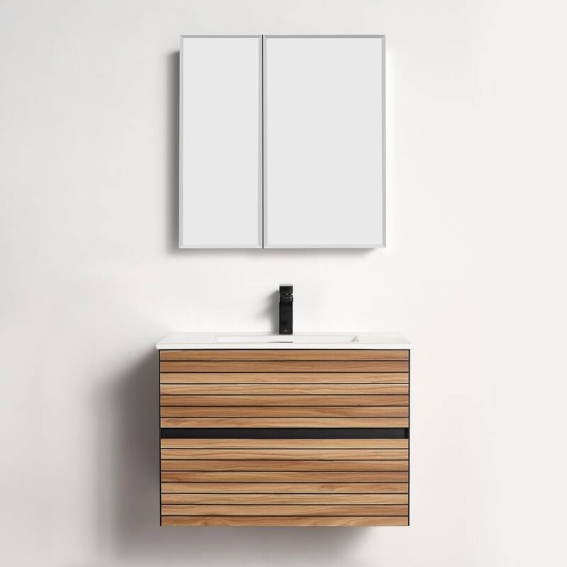 Blossom Annecy 30" Wall Mounted Bathroom Vanity with Sink - Maple Finish - Maple Strip