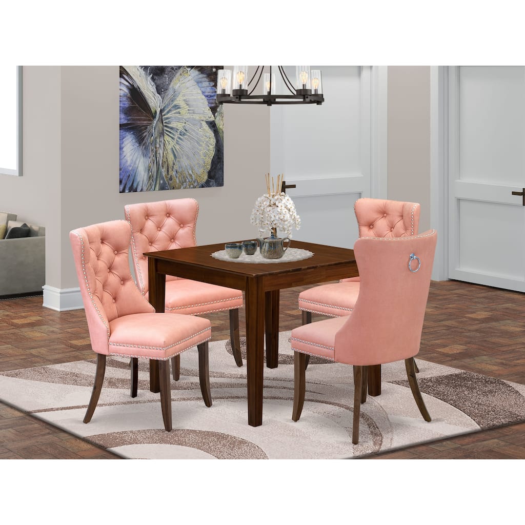 East West Furniture Dining Room Set Includes a Square Solid Wood Table and Parson Chairs, Antique Walnut (Pieces Options)