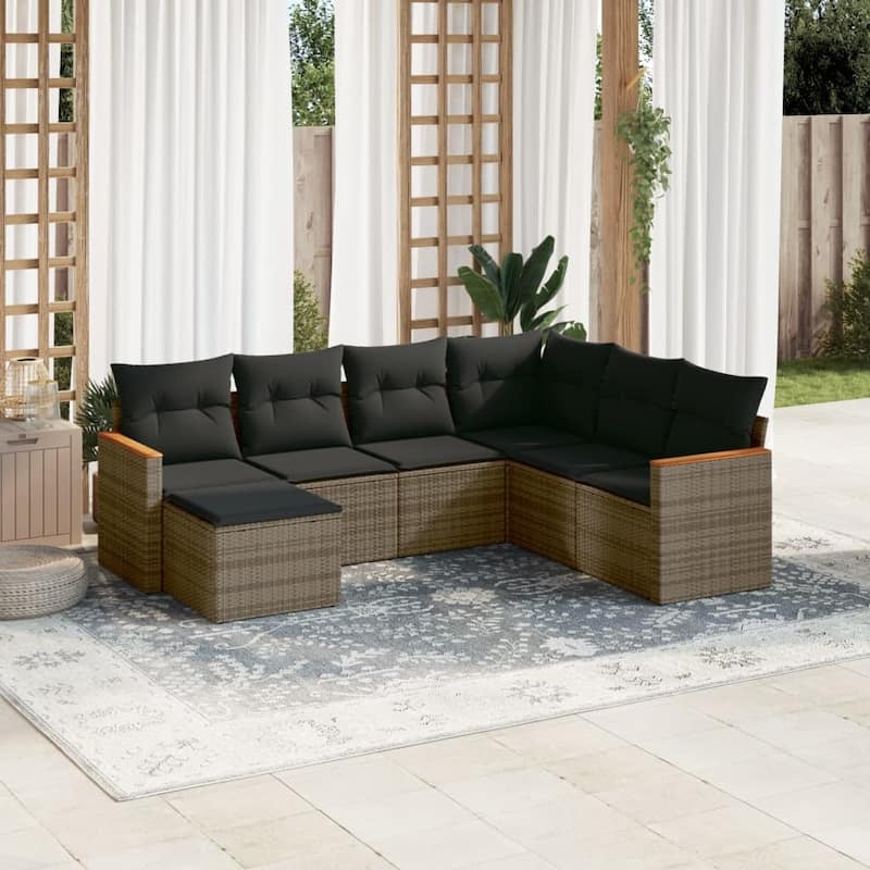 vidaXL Patio Sofa Set with Cushions Outdoor Conversation Furniture Poly Rattan - 24.4 x 24.4 x 27.2 in - Gray without table