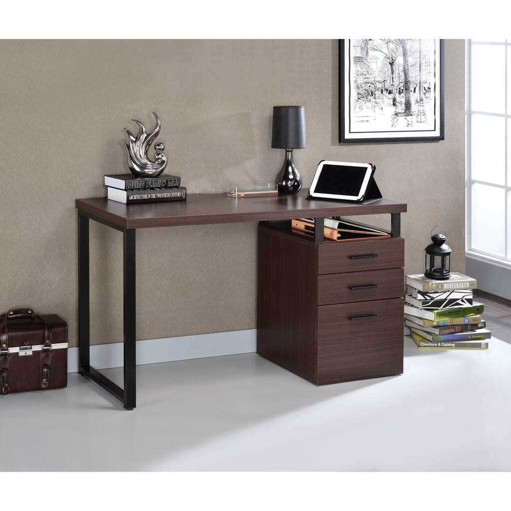 McCay Dark Oak and Black 3-drawer Writing Desk