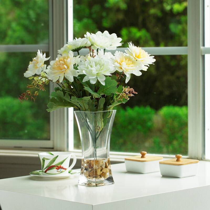 Mixed Artificial Daisy Floral Arrangements in Vase with River Stone, Table Centerpieces for Dining Room